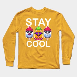 Stay Cool Popsicles And Pineapple With Flamingo Long Sleeve T-Shirt